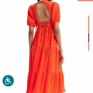 Orange Tiered Ruffled Sundress with Puff Sleeves